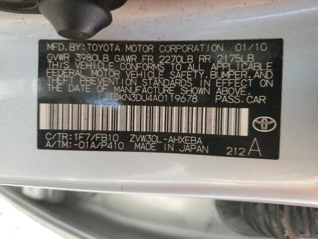 JTDKN3DU4A0119678 - 2010 TOYOTA PRIUS SILVER photo 12