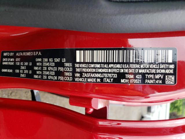 ZASFAKNN0J7B76733 - 2018 ALFA ROMEO STELVIO TI SPORT RED photo 12