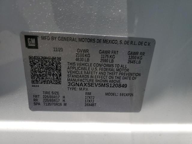 3GNAXSEV5MS120849 - 2021 CHEVROLET EQUINOX LS WHITE photo 14