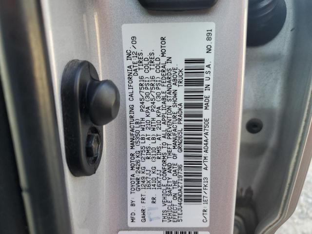 5TEJU4GN0AZ719736 - 2010 TOYOTA TACOMA DOUBLE CAB PRERUNNER GRAY photo 12