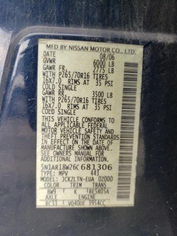 5N1AR18W26C681306 - 2006 NISSAN PATHFINDER LE ლურჯი ფოტო 13