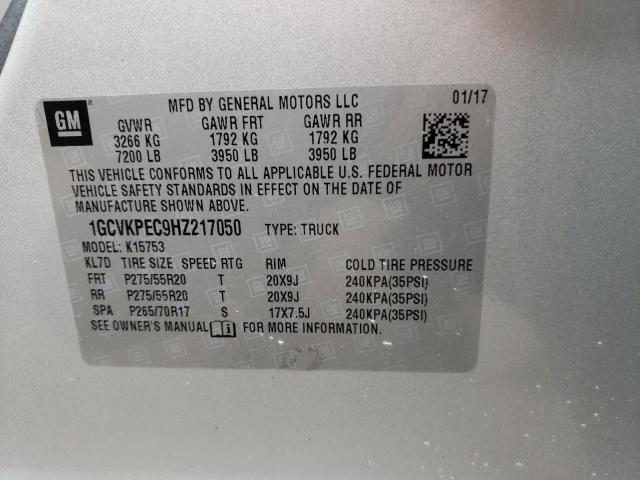 1GCVKPEC9HZ217050 - 2017 CHEVROLET 1500 SILVE K1500 CUSTOM SILVER photo 12