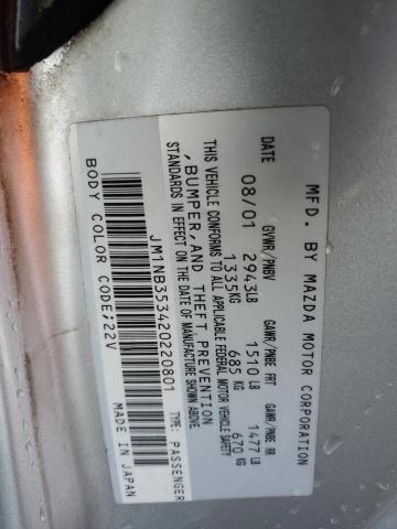 JM1NB353420220801 - 2002 MAZDA MX-5 MIATA BASE SILVER photo 12