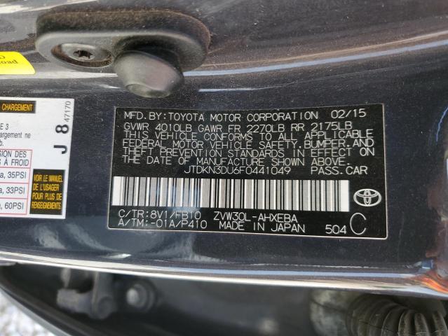 JTDKN3DU6F0441049 - 2015 TOYOTA PRIUS GRAY photo 13