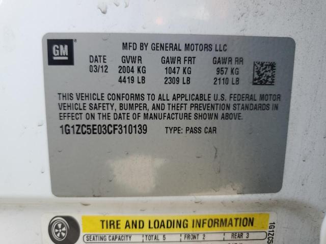 1G1ZC5E03CF310139 - 2012 CHEVROLET MALIBU 1LT 白色 照片 12