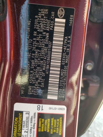 4T1BK1EB6DU011937 - 2013 TOYOTA AVALON BASE MAROON photo 12