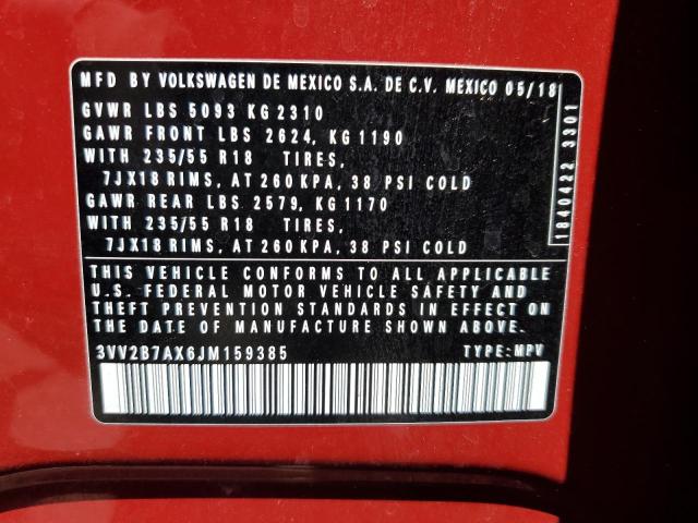 3VV2B7AX6JM159385 - 2018 VOLKSWAGEN TIGUAN SE RED photo 13