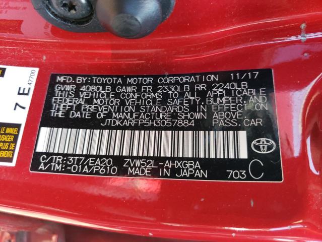 JTDKARFP5H3057884 - 2017 TOYOTA PRIUS PRIM RED photo 12