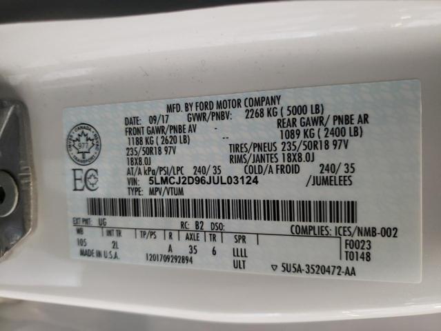 5LMCJ2D96JUL03124 - 2018 LINCOLN MKC SELECT Սպիտակ լուսանկար 12