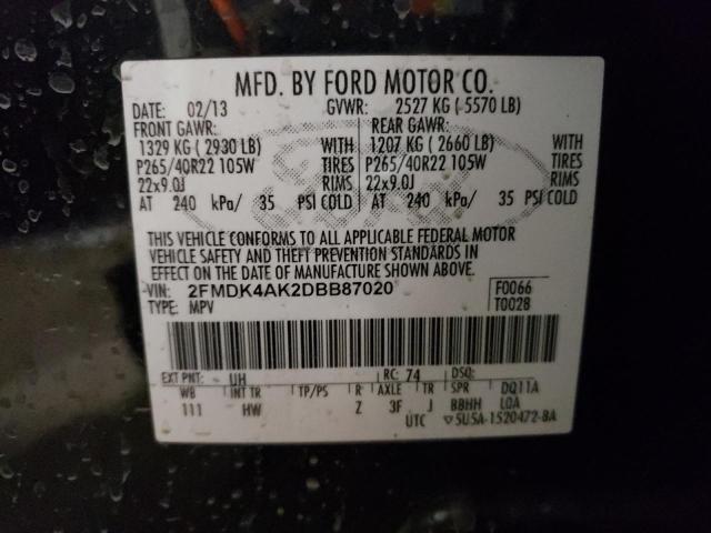 2FMDK4AK2DBB87020 - 2013 FORD EDGE SPORT BLACK photo 12