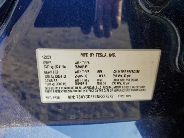 7SAYGDEE4NF327572 - 2022 TESLA MODEL Y ლურჯი ფოტო 12