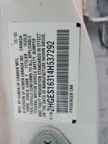 2HGES16314H537292 - 2004 HONDA CIVIC DX VP თეთრი ფოტო 12