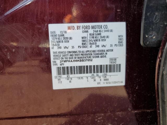 2FMPK4J98KBB37052 - 2019 FORD EDGE SEL Tünd qırmızı foto 12