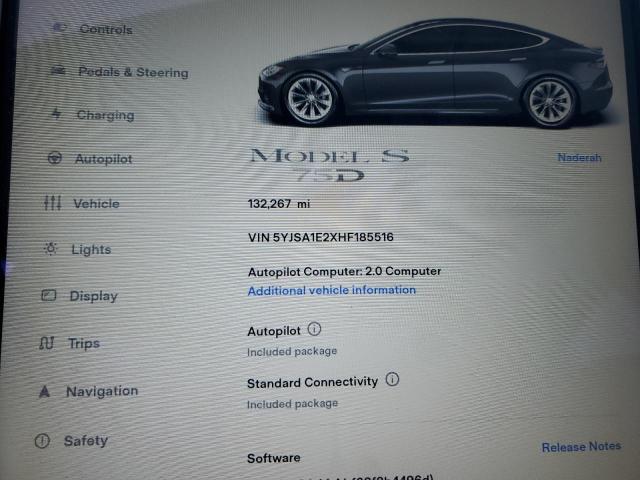 5YJSA1E2XHF185516 - 2017 TESLA MODEL S 灰色 照片 9