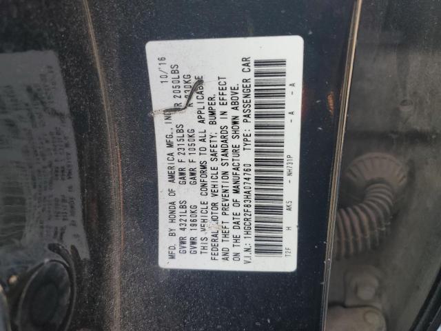 1HGCR2F83HA074760 - 2017 HONDA ACCORD EXL შავი ფოტო 12