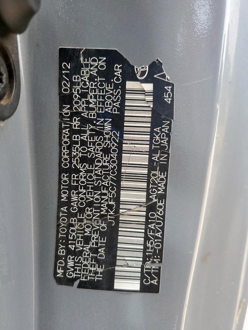 JTKJF5C77C3040922 - 2012 TOYOTA SCION TC Boz foto 12