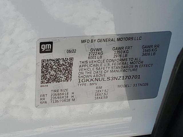 1GKKNULS3NZ170701 - 2022 GMC ACADIA SLT WHITE photo 13