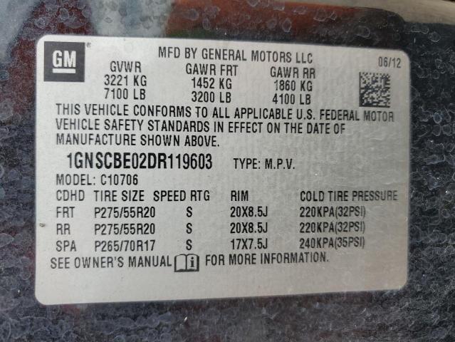 1GNSCBE02DR119603 - 2013 CHEVROLET TAHOE C1500 LT BLACK photo 13