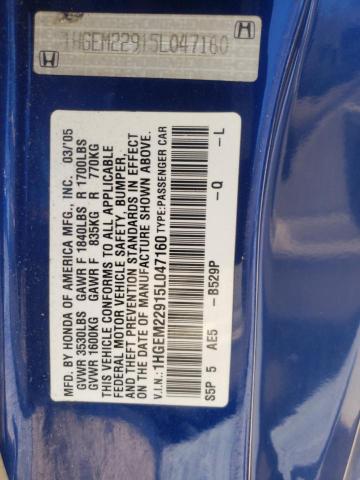 1HGEM22915L047160 - 2005 HONDA CIVIC EX BLUE photo 12