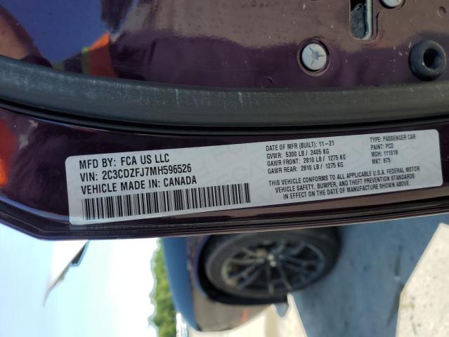 2C3CDZFJ7MH596526 - 2021 DODGE CHALLENGER R/T SCAT PACK PURPLE photo 12