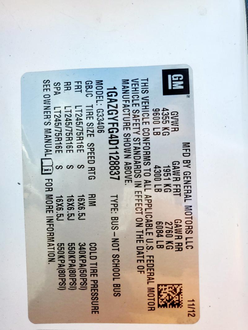 1GAZGYFG4D1128837 - 2013 CHEVROLET EXPRESS G3 LT Ağ foto 13