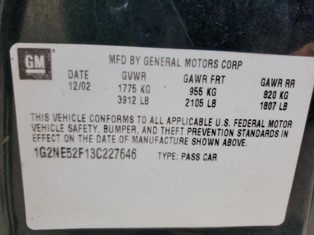 1G2NE52F13C227646 - 2003 PONTIAC GRAND AM SE GREEN photo 13