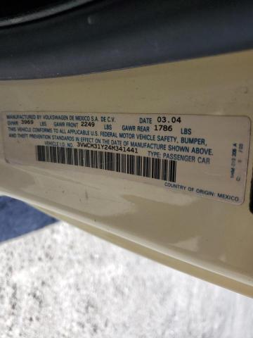 3VWCM31Y24M341441 - 2004 VOLKSWAGEN NEW BEETLE GLS YELLOW photo 10