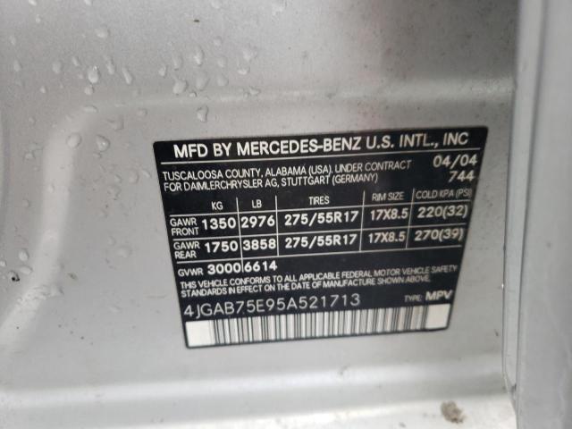 4JGAB75E95A521713 - 2005 MERCEDES-BENZ ML 500 GRAY photo 13