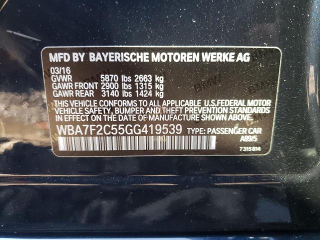 WBA7F2C55GG419539 - 2016 BMW 750 XI BLUE photo 12