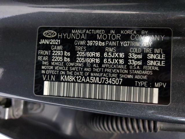 KM8K12AA5MU734507 - 2021 HYUNDAI KONA SE GRAY photo 13