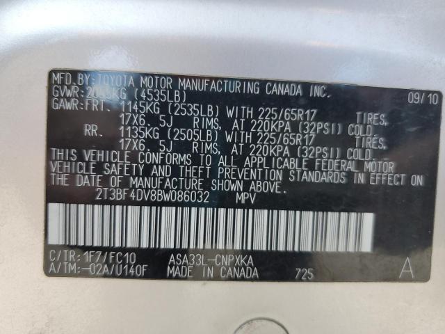 2T3BF4DV8BW086032 - 2011 TOYOTA RAV4 银色 照片 14