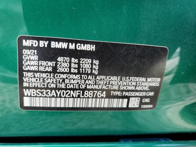 WBS33AY02NFL88764 - 2022 BMW M3 COMPETITION GREEN photo 13