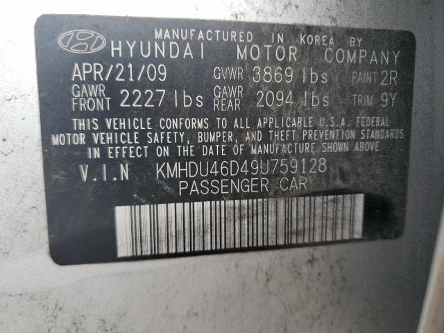 KMHDU46D49U759128 - 2009 HYUNDAI ELANTRA GLS SILVER photo 12