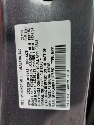 5FNRL6H9XKB078892 - 2019 HONDA ODYSSEY ELITE Grau Foto 14