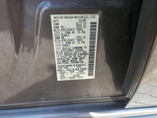 5N1AR18B08C649647 - 2008 NISSAN PATHFINDER S BROWN photo 12