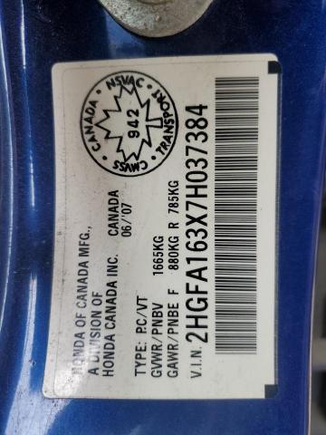 2HGFA163X7H037384 - 2007 HONDA CIVIC DX BLUE photo 12