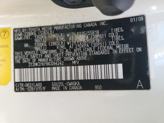 2T2HK31U18C094242 - 2008 LEXUS RX 350 WHITE photo 13