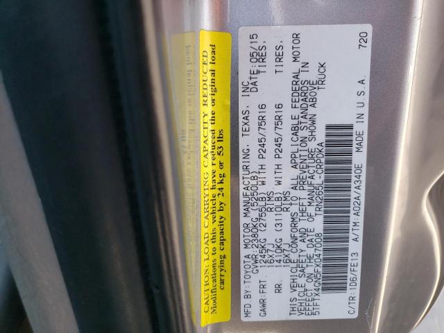 5TFTX4GN5FX047008 - 2015 TOYOTA TACOMA PRERUNNER ACCESS CAB SILVER photo 13