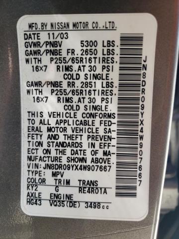 JN8DR09YX4W907667 - 2004 NISSAN PATHFINDER LE 灰色 照片 12