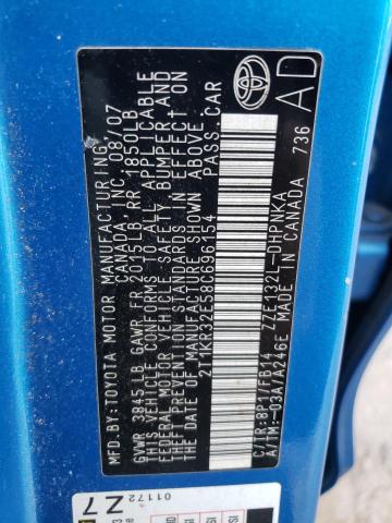 2T1KR32E58C696154 - 2008 TOYOTA MATRIX XR BLUE photo 12