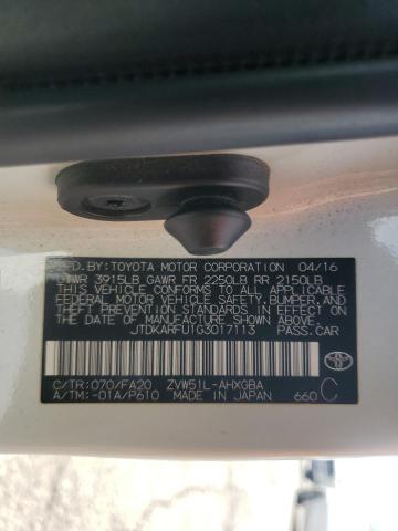 JTDKARFU1G3017113 - 2016 TOYOTA PRIUS WHITE photo 13