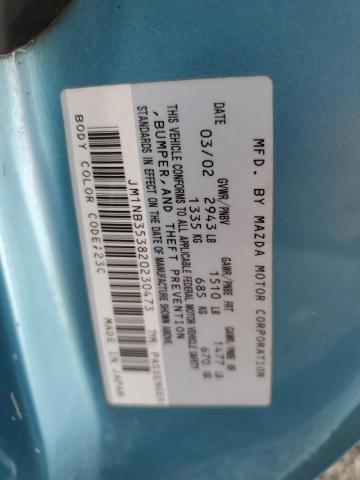 JM1NB353820230473 - 2002 MAZDA MX-5 MIATA BASE BLUE photo 12