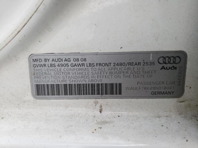 WAULF78K49N018041 - 2009 AUDI A4 2.0T QUATTRO WHITE photo 12