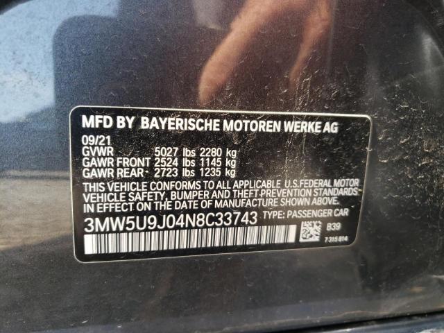 3MW5U9J04N8C33743 - 2022 BMW M340XI GRAY photo 12