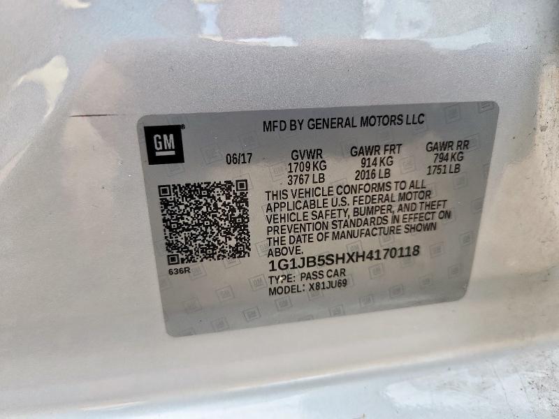 1G1JB5SHXH4170118 - 2017 CHEVROLET SONIC LS SILVER photo 12