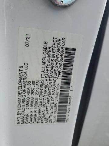 19UUB5F51MA014924 - 2021 ACURA TLX TECH A WHITE photo 13