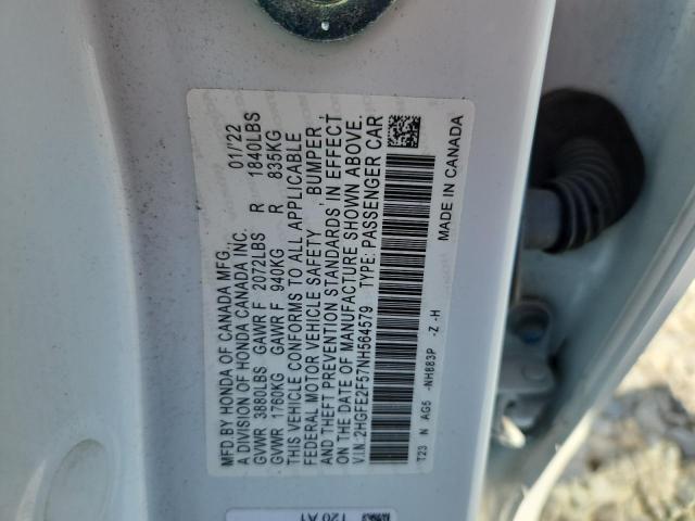 2HGFE2F57NH564579 - 2022 HONDA CIVIC SPORT Weiß Foto 12