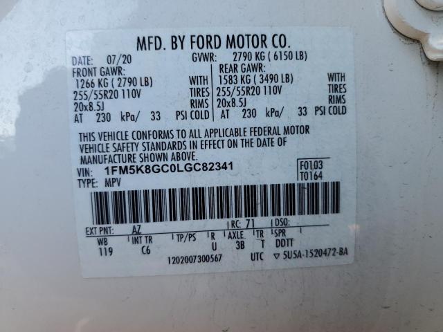 1FM5K8GC0LGC82341 - 2020 FORD EXPLORER ST WHITE photo 14