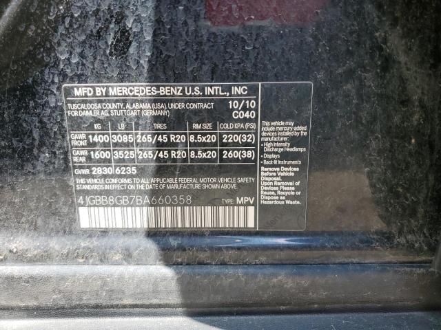 4JGBB8GB7BA660358 - 2011 MERCEDES-BENZ ML 350 4MATIC BLACK photo 13