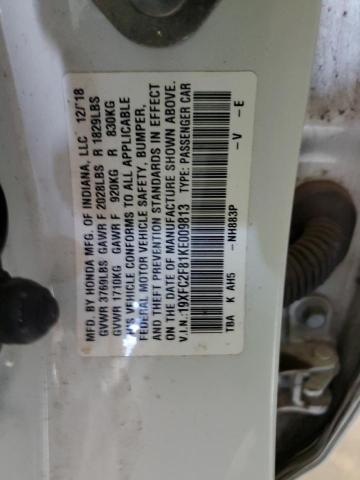 19XFC2F81KE009813 - 2019 HONDA CIVIC SPORT თეთრი ფოტო 13